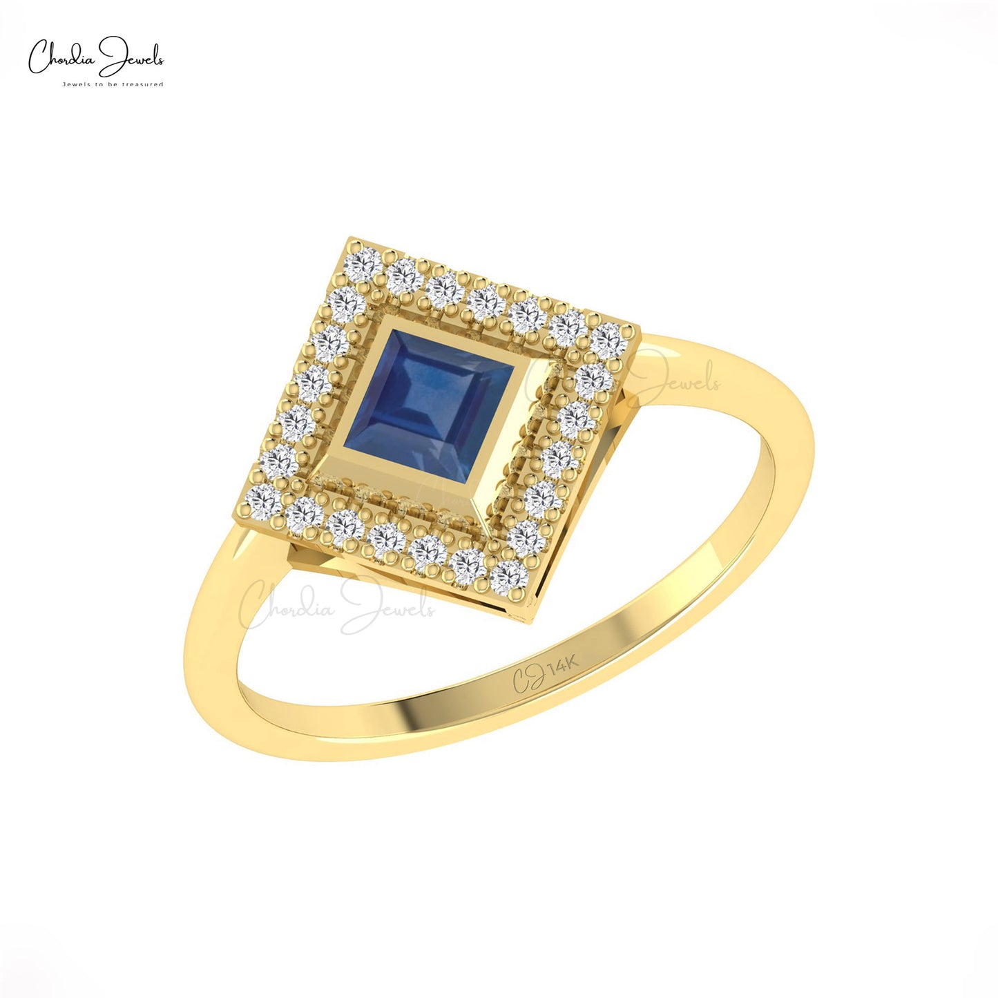 Genuine 0.48ct Blue Sapphire Fine Stone Ring 14k Solid Gold Diamond Halo Ring For Women