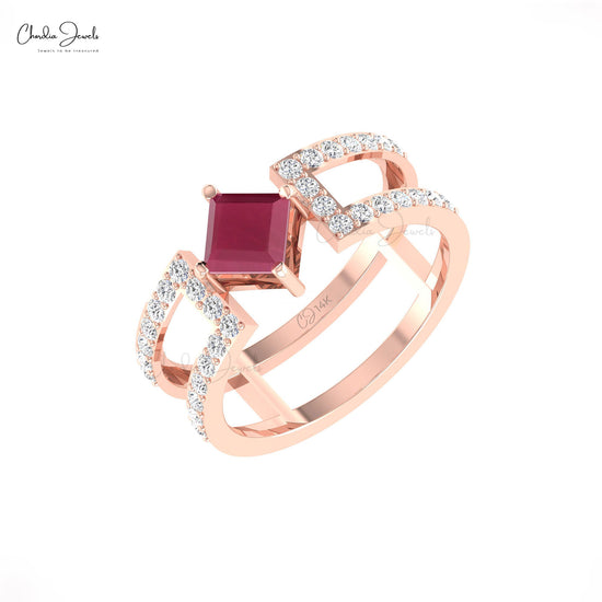 Prong Set 0.85ct Ruby Parallel Split Shank Ring Diamond Studded 14k Solid Gold Promise Ring