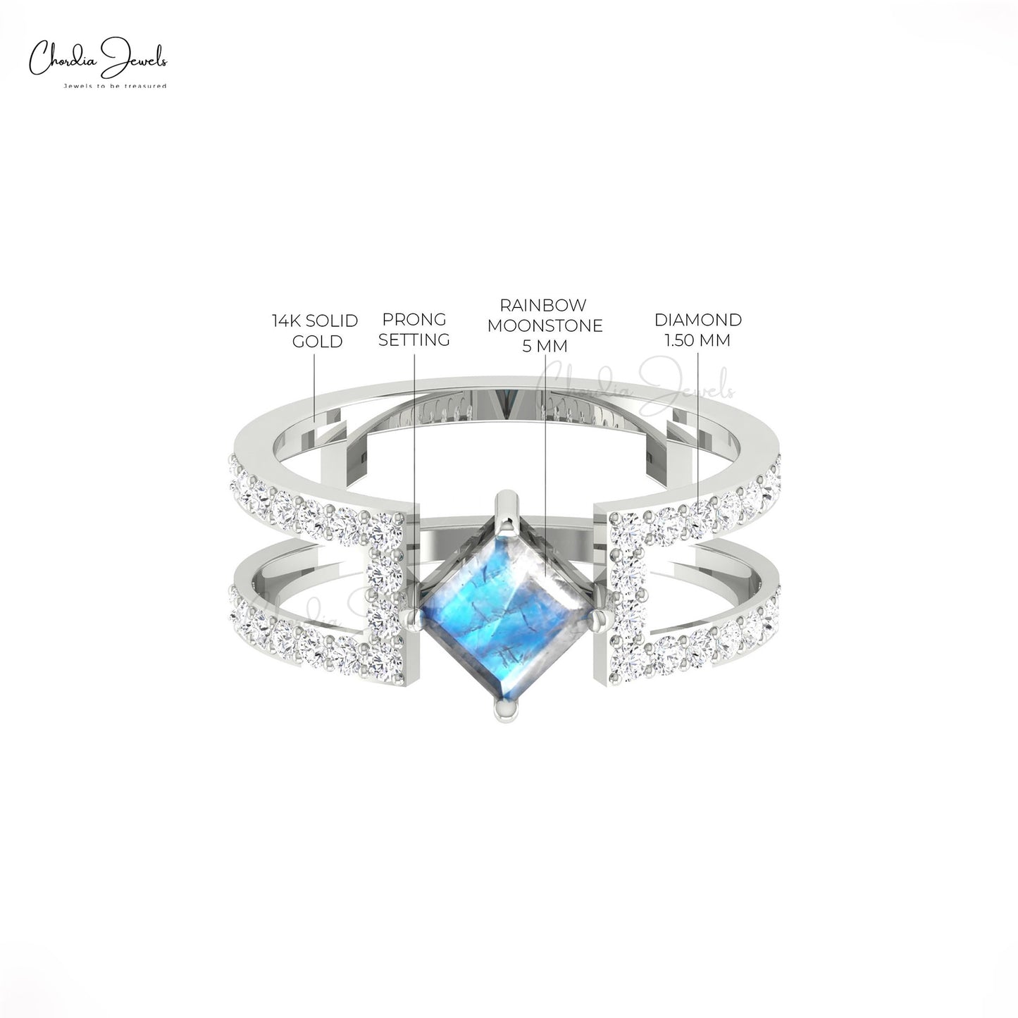 Genuine Rainbow Moonstone Ring 