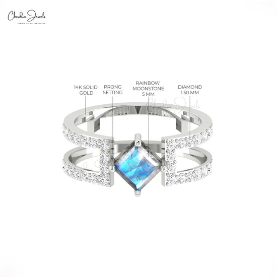 Genuine Rainbow Moonstone Ring 