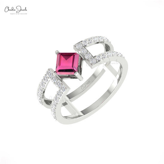 Parallel Split Shank Ring With 0.6ct Pink Tourmaline 14K Real Gold Diamond Designer Ring