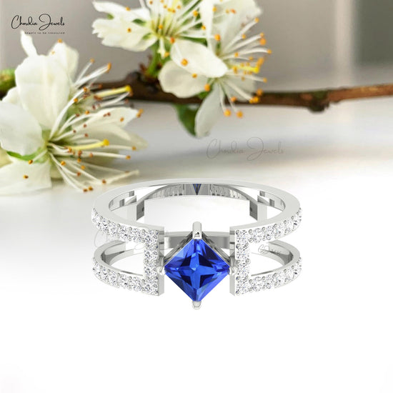Statement 0.6ct Tanzanite Double Band Ring 14k Real Gold Diamond Studded Women's Ring