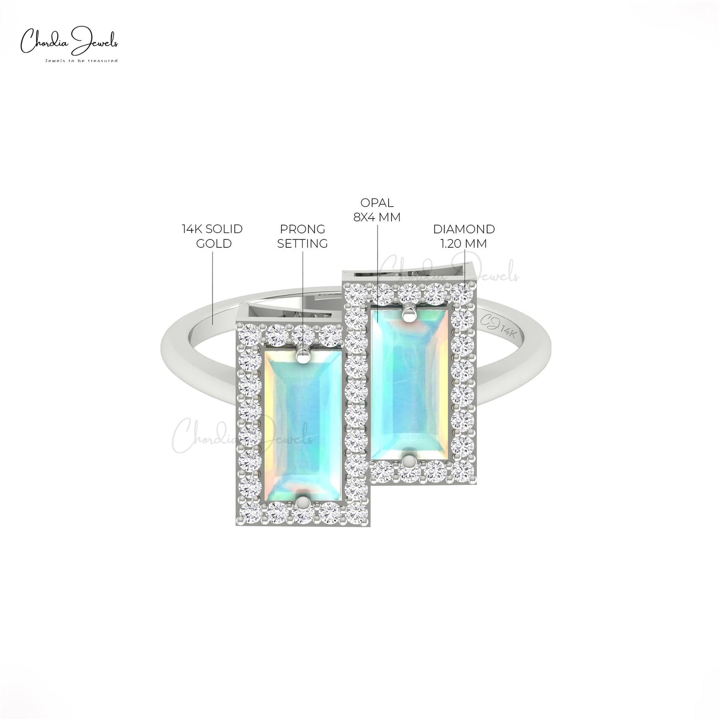 Genuine Opal & Diamond Double Halo Ring In 14k Solid Gold