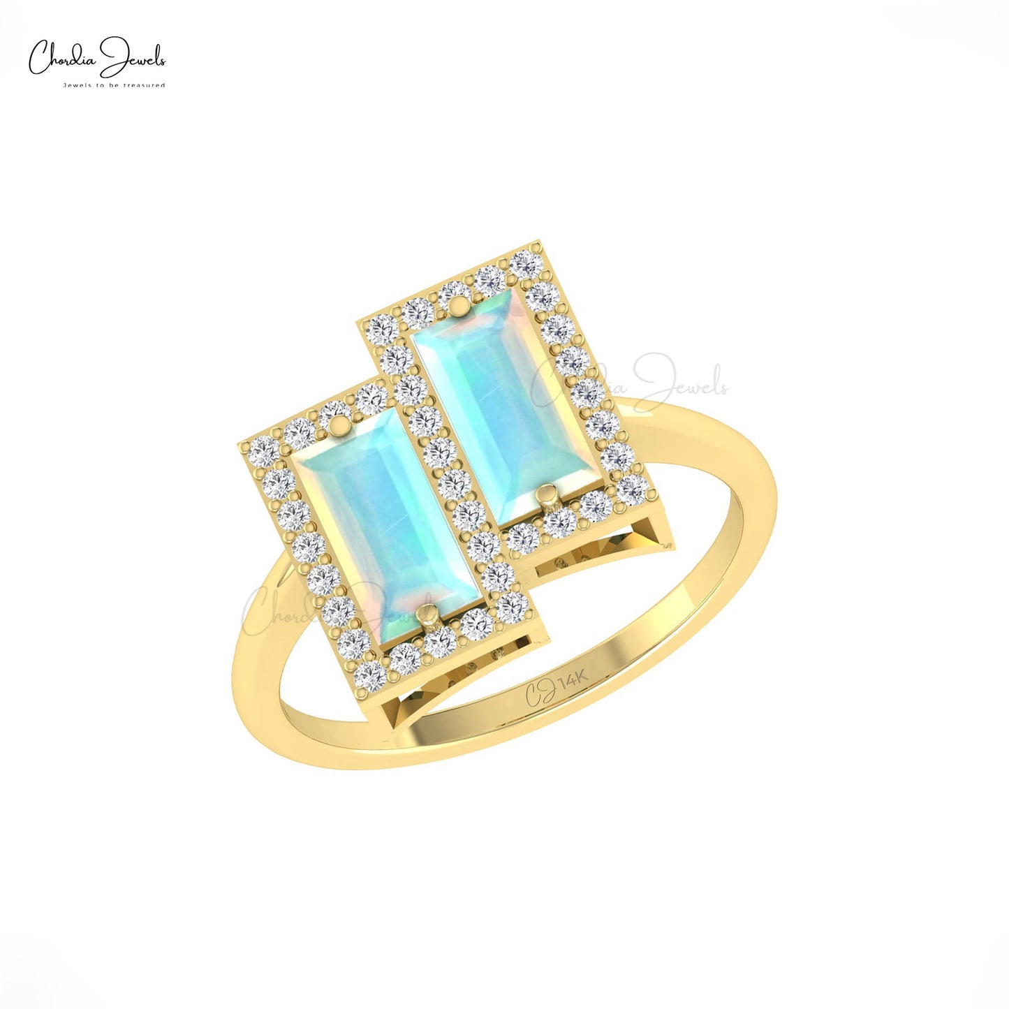 Genuine Opal & Diamond Double Halo Ring In 14k Solid Gold