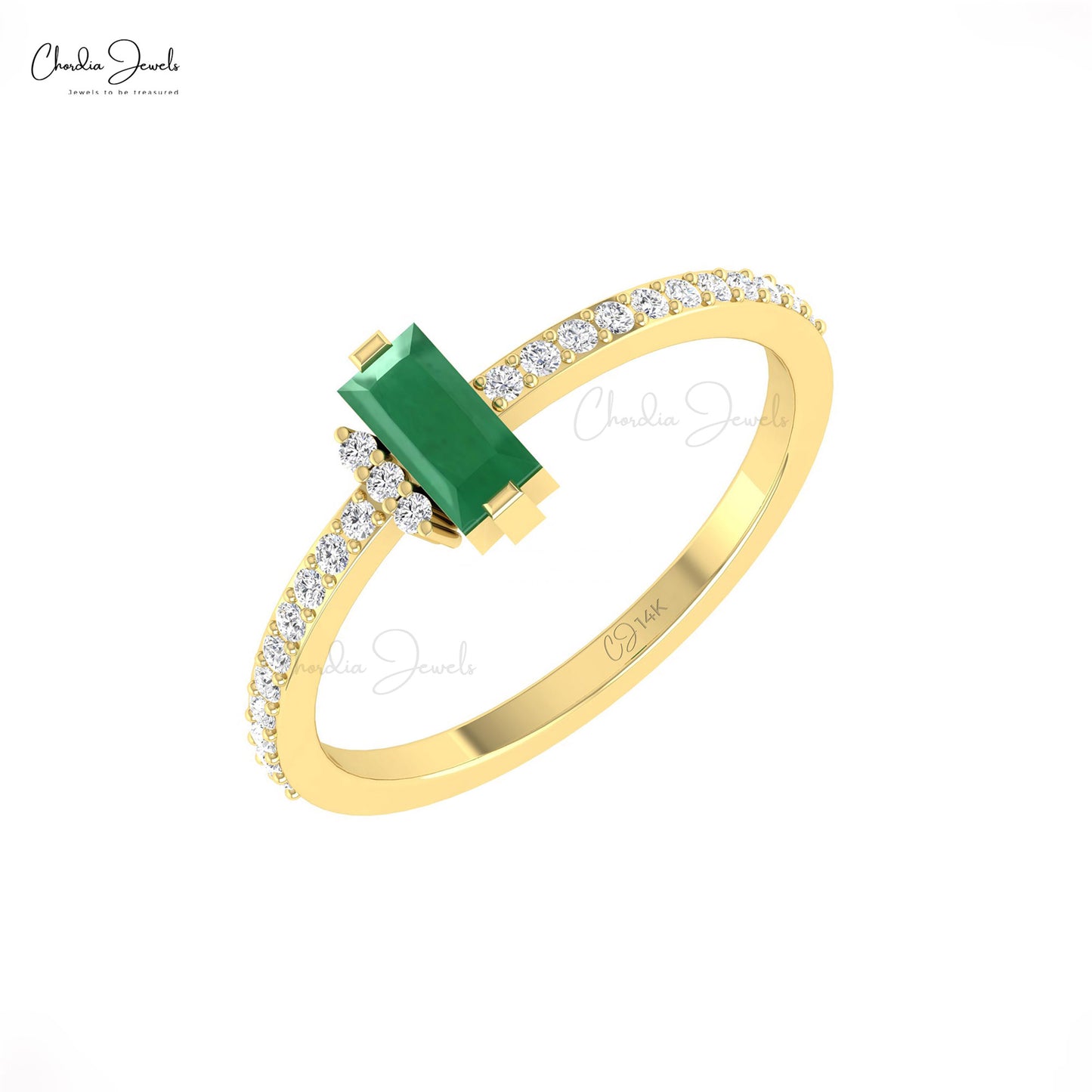 Step into elegance with our baguette emerald ring.