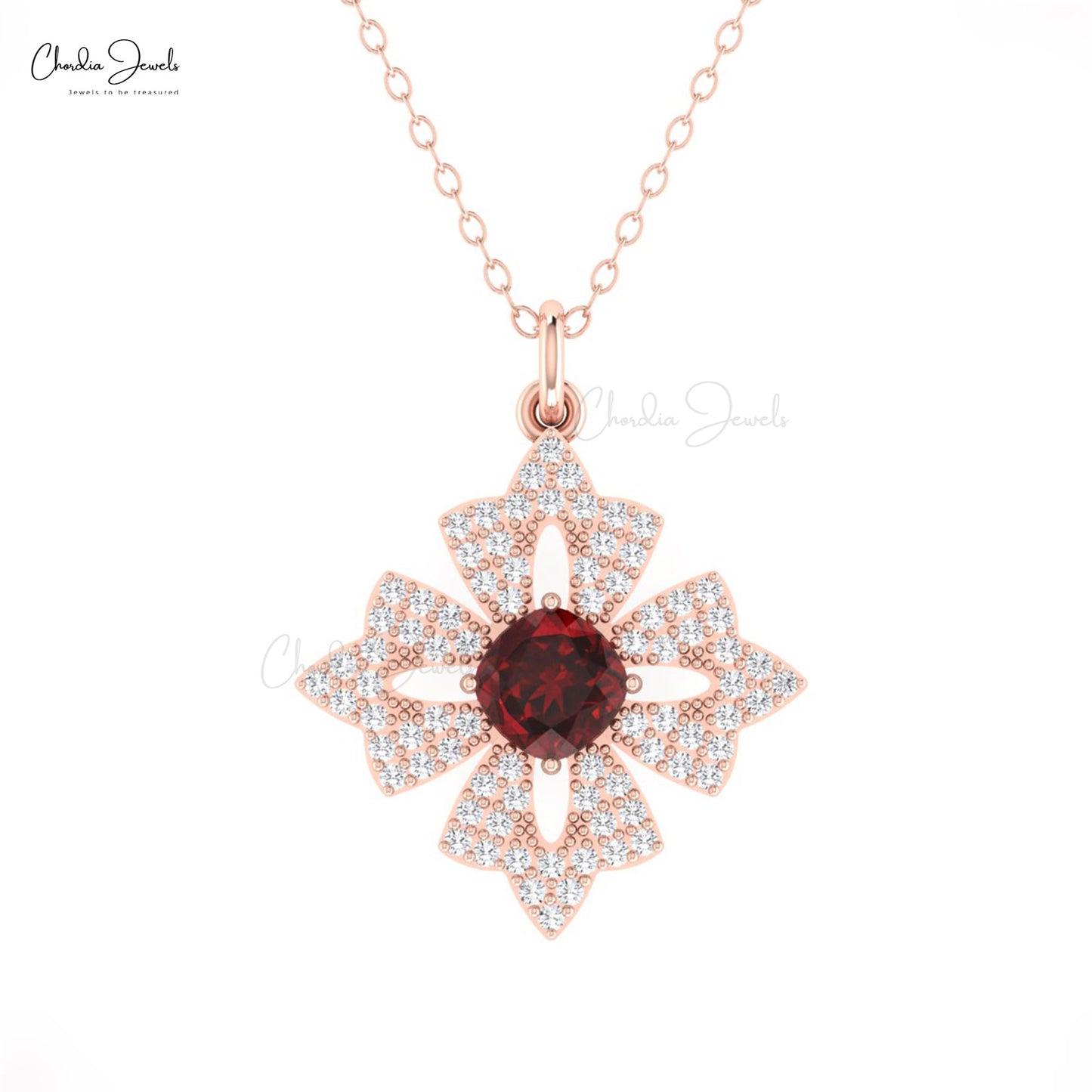 Red Garnet Floral Pendant