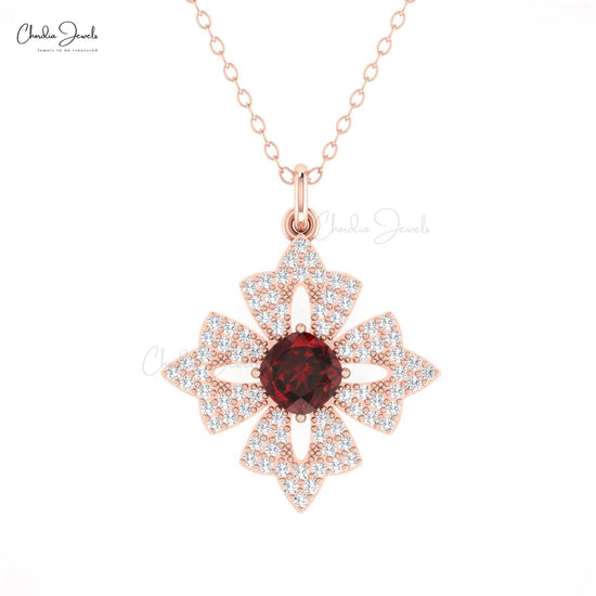 Red Garnet Floral Pendant