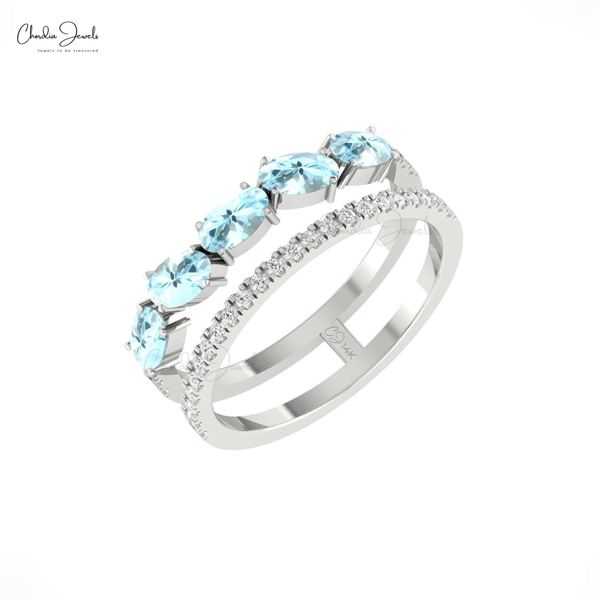14k White Gold Oval 5x3mm Genuine Aquamarine And Diamond Ring 14k White Gold Oval 5x3mm Genuine Aquamarine And Diamond Ring