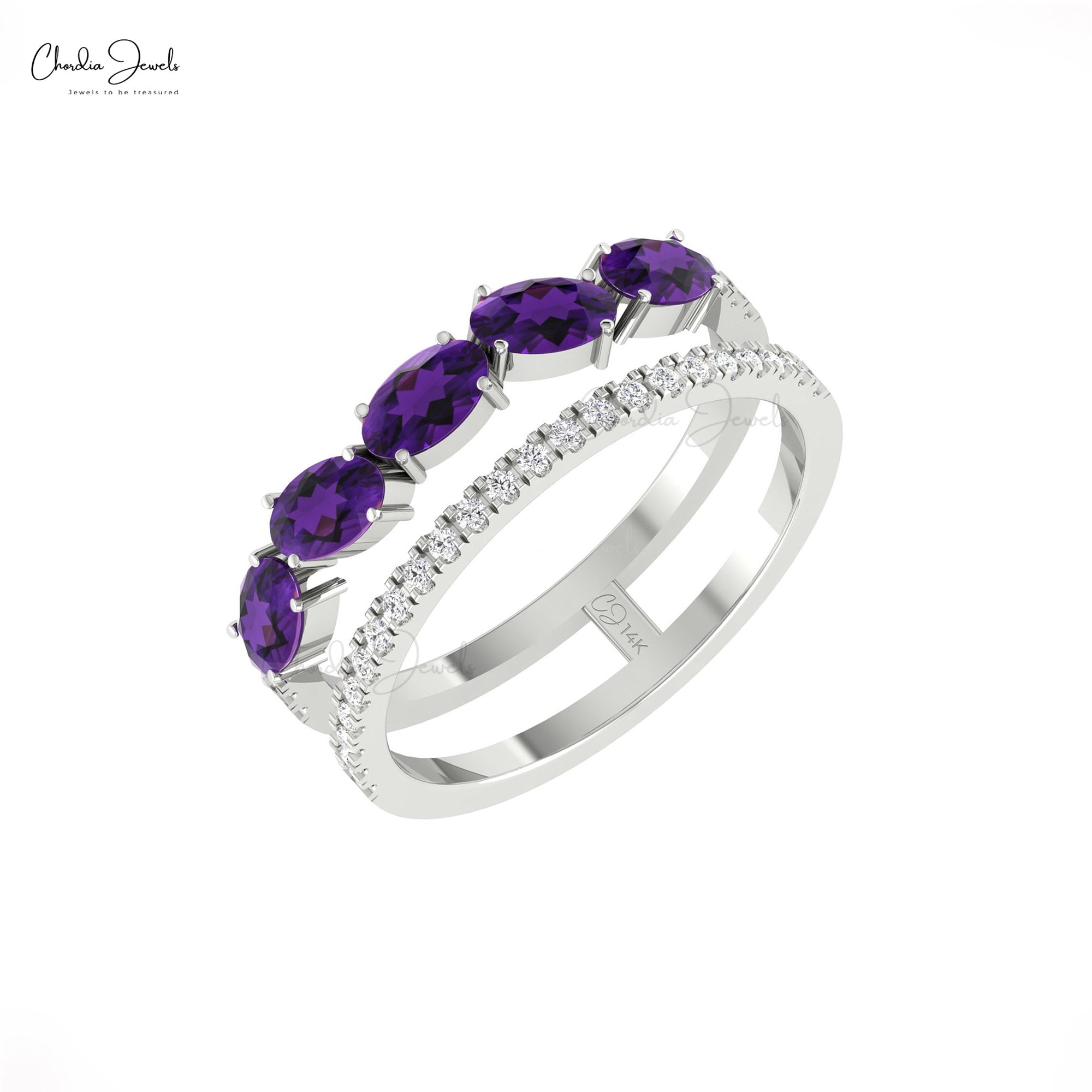 Shop Now Double Shank Stack Amethyst Ring in 14k Gold at Cheap Price