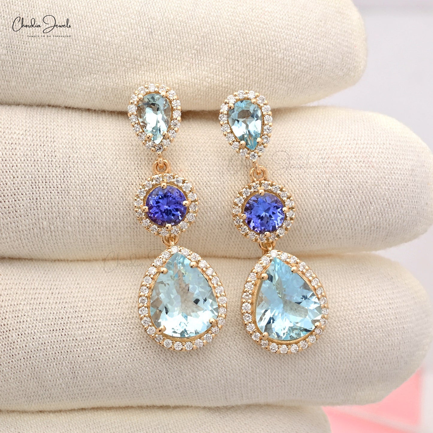 Shop Aquamarine Halo Earrings