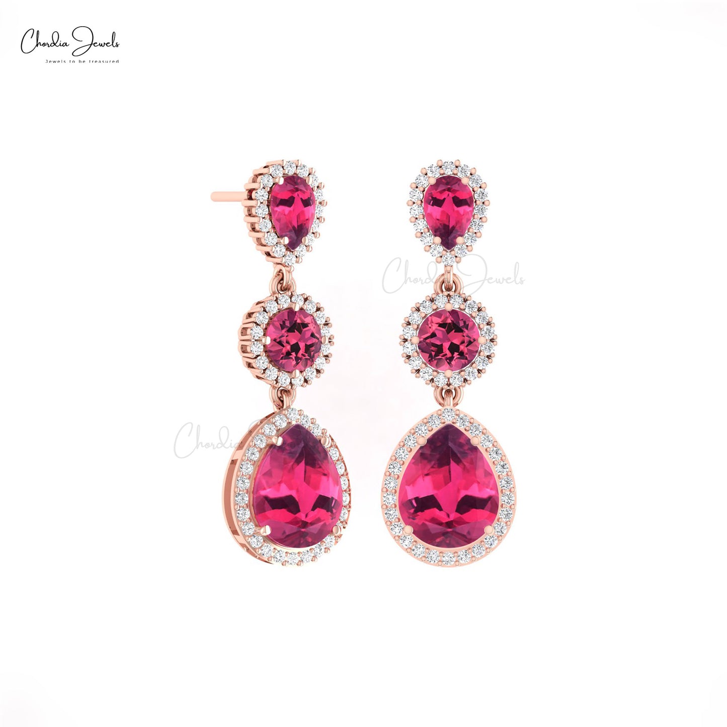 Dont Miss Our Diamond Halo Tourmaline Dangle Earrings in 14k Solid