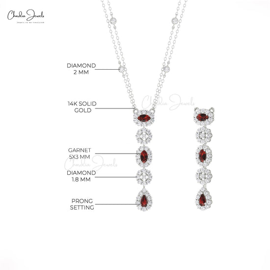 Genuine Red Garnet Y Drop Necklace In 14k Real Gold Diamond Halo Lariat Chain Necklaces