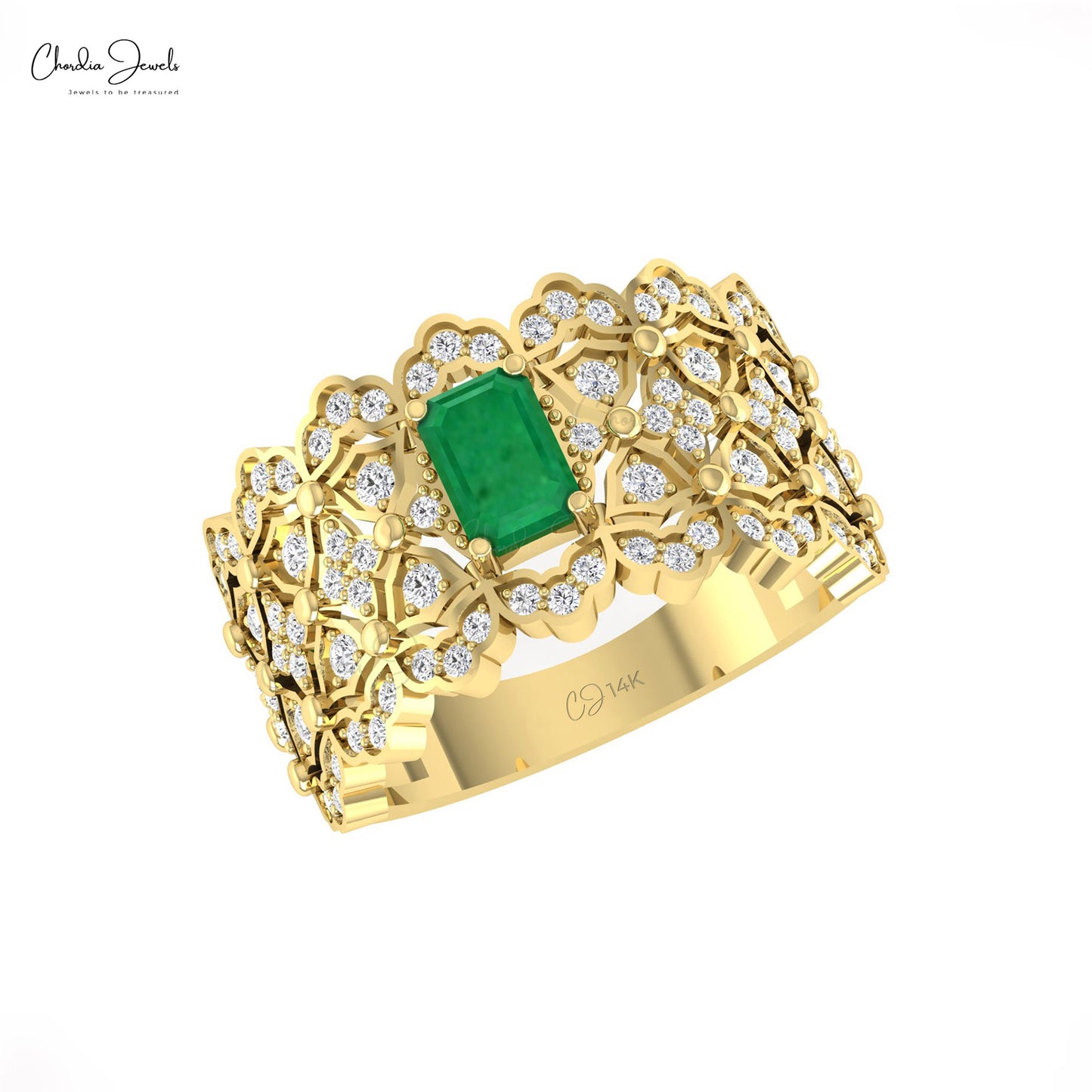 Step into the elegance of our 14k gold emerald ring.