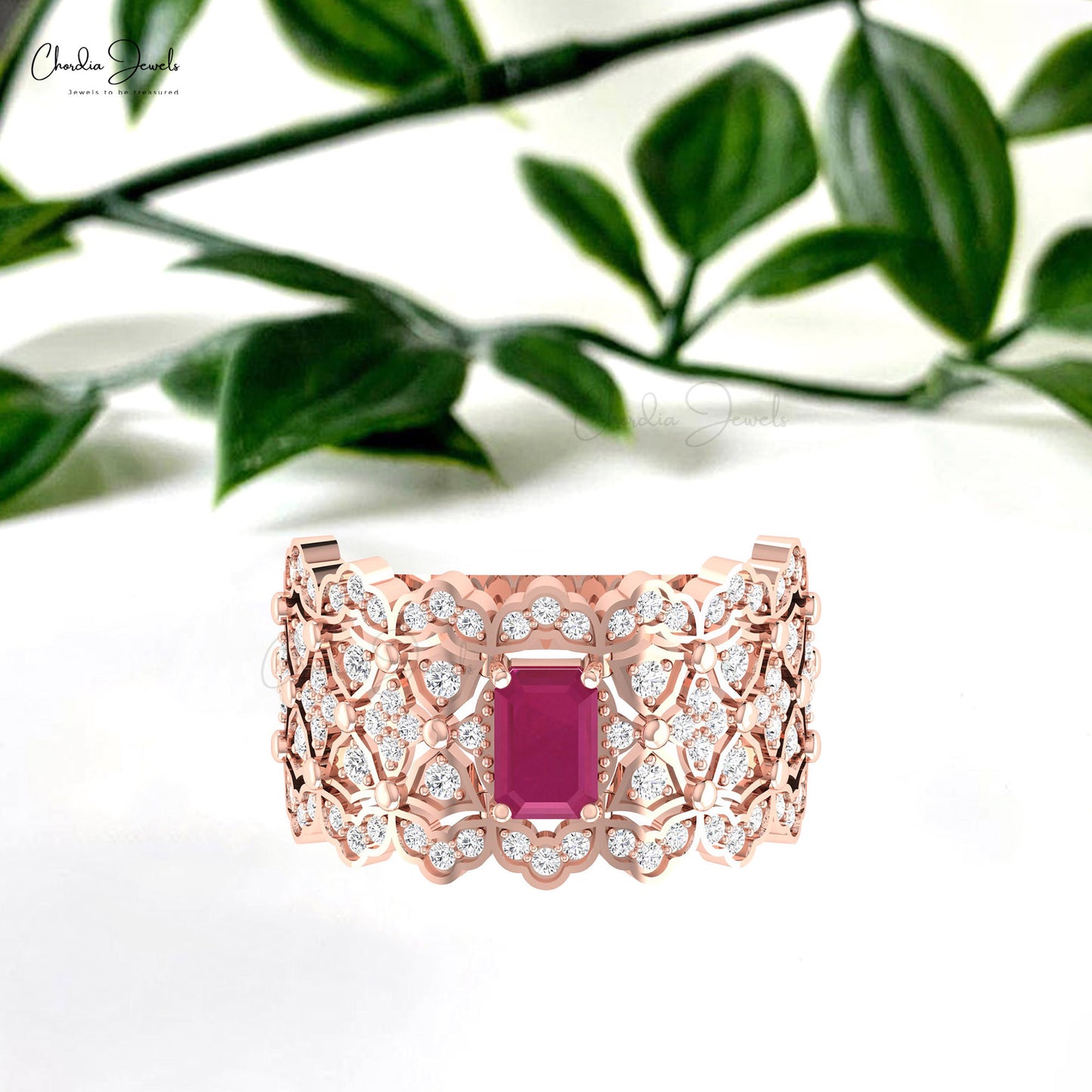 Signature Cocktail Ring in Real 14k Gold Burma Ruby 0.6Ct Gemstone Diamond Cluster Ring
