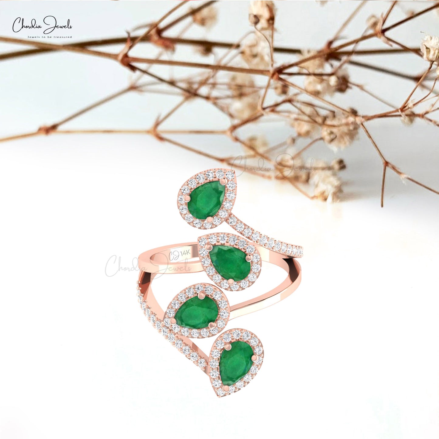 Dive into enchanting world of glamour with this emerald and diamond halo ring.