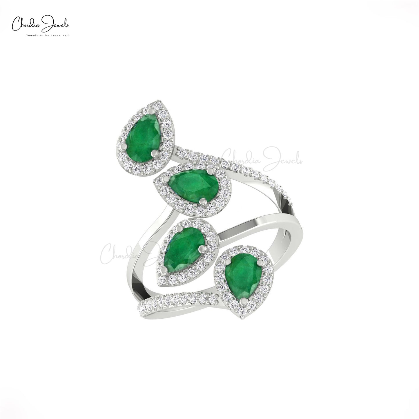 Elevate your elegance with this emerald halo wrap ring.