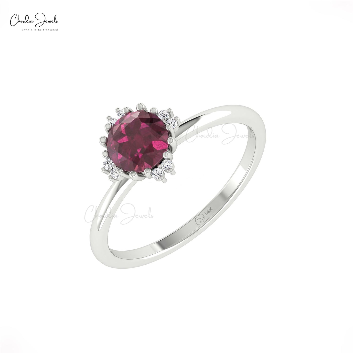 14k Solid Gold Round Gemstone Ring