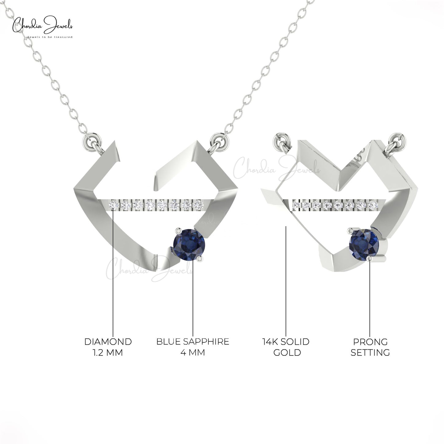 Round Blue Sapphire Necklace For Her