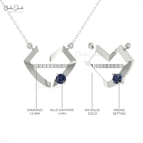 Round Blue Sapphire Necklace For Her