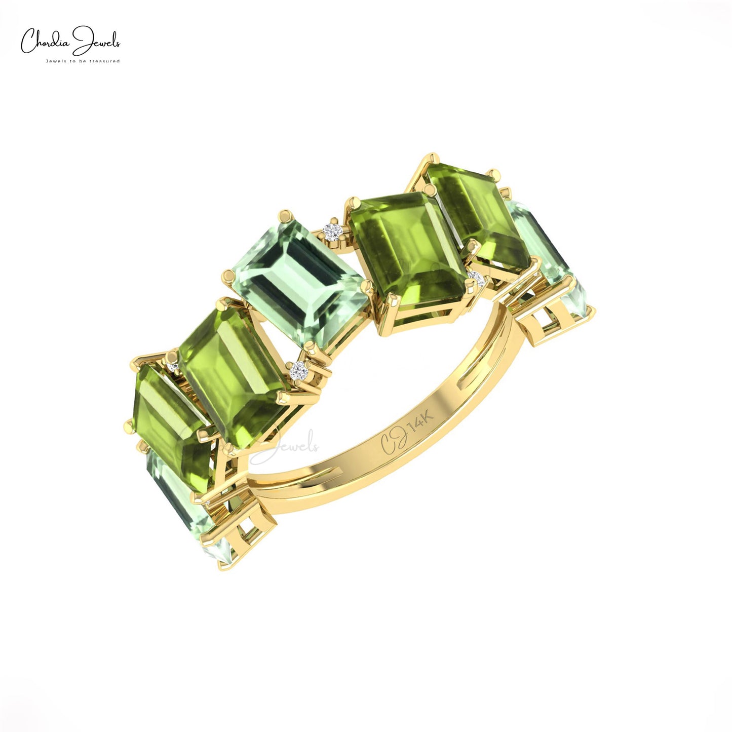 14k Gold Half Eternity Ring with London Blue Topaz, Peridot, and Diamonds