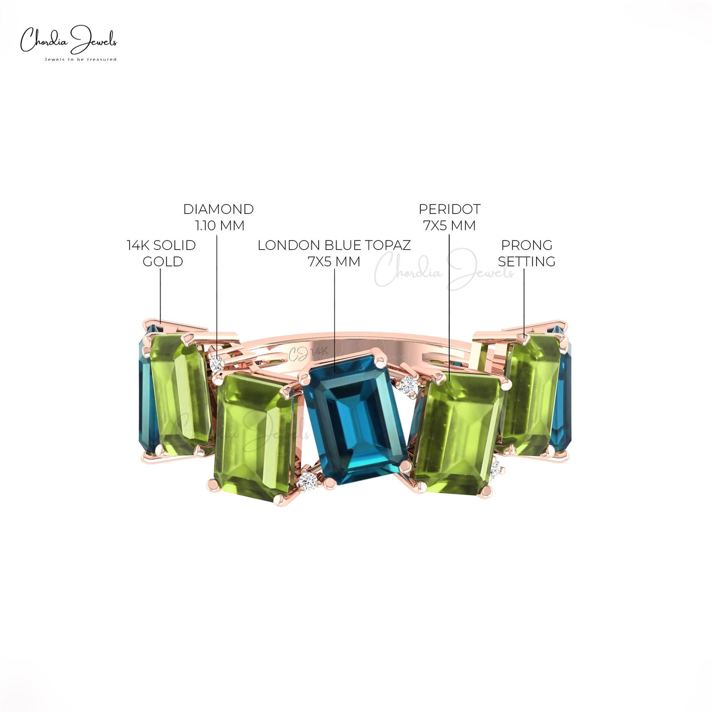 Diamond and London Blue Topaz Gemstone Ring in 14k Real Gold