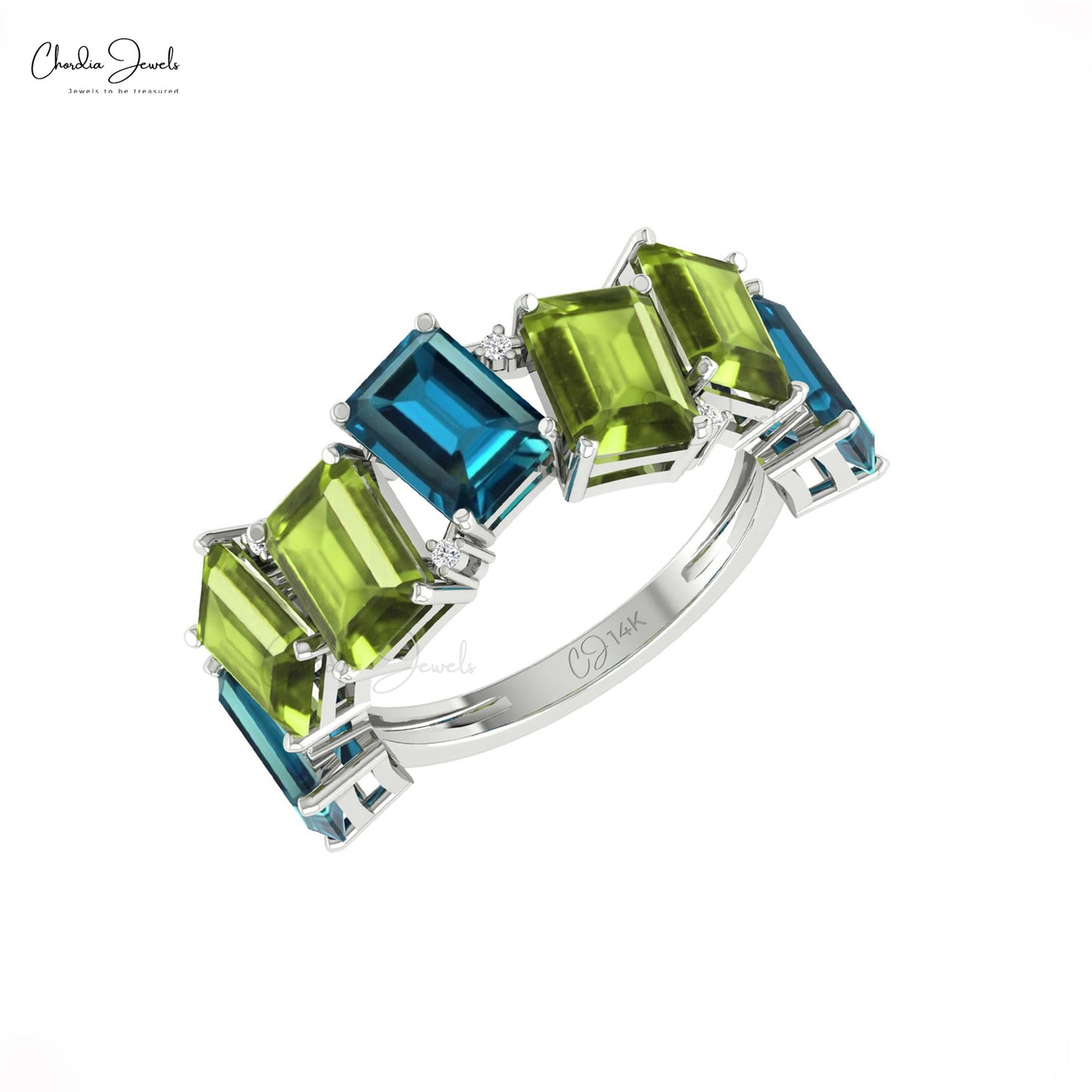Sparkling Diamond and London Blue Topaz Half Eternity Ring