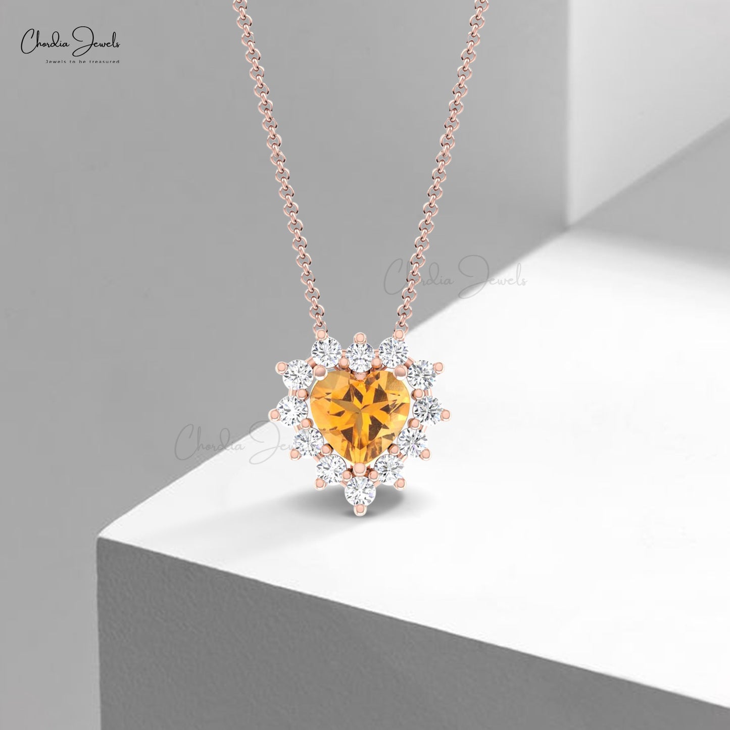 Authentic Citrine Heart Necklace In Solid Gold Diamond Thin Chain Wedding Necklaces