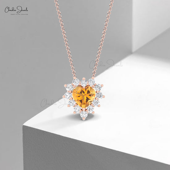 Authentic Citrine Heart Necklace In Solid Gold Diamond Thin Chain Wedding Necklaces