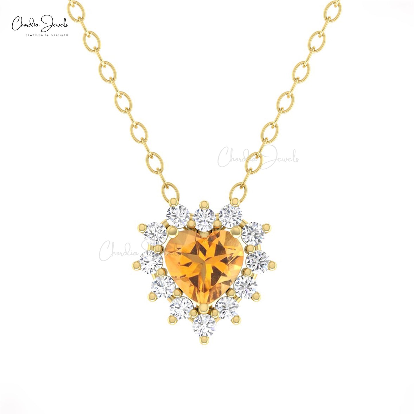 Authentic Citrine Heart Necklace In Solid Gold Diamond Thin Chain Wedding Necklaces