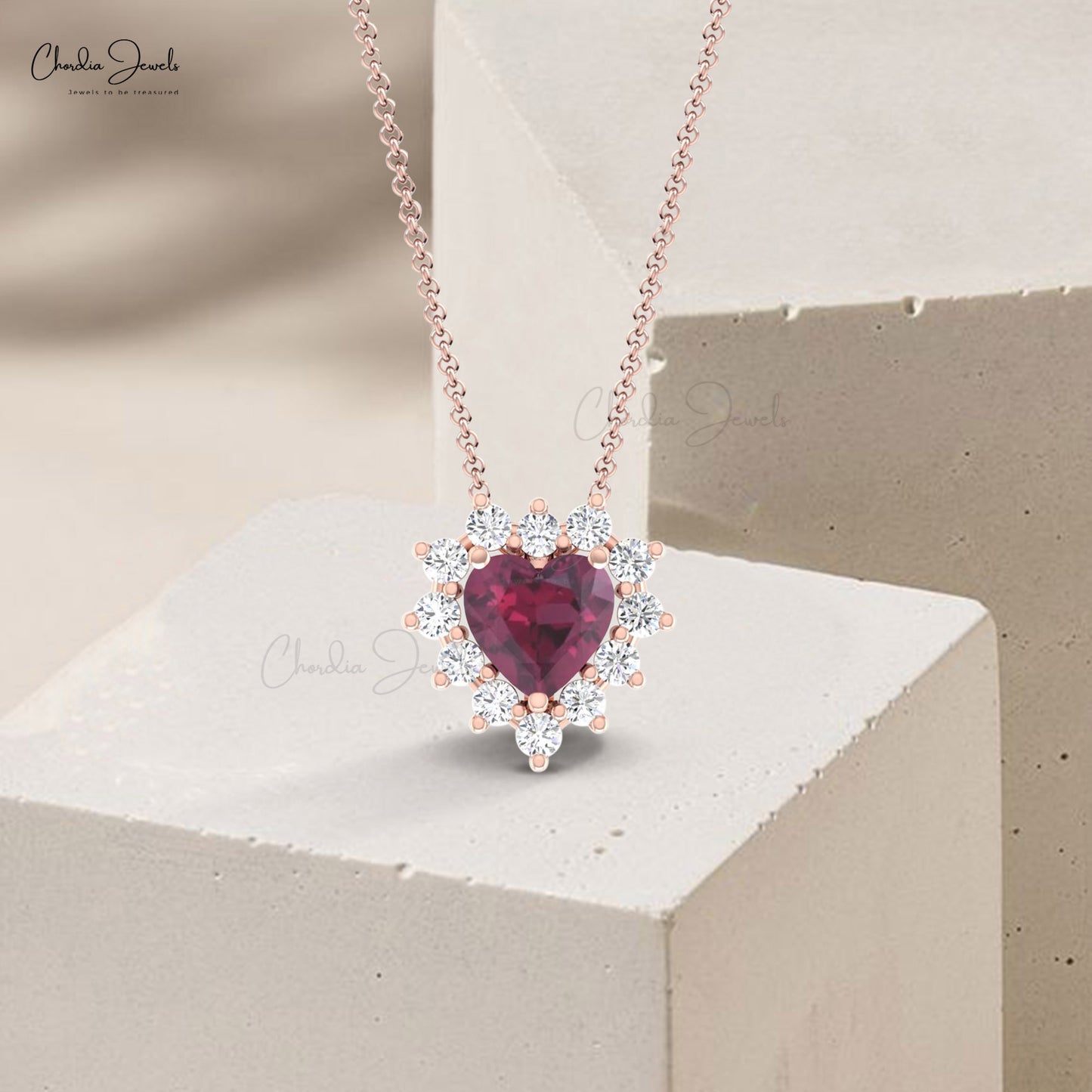 Dainty Diamond Half Halo Ring With 5mm Rhodolite Garnet 14k Real Gold Open Rings For Her
