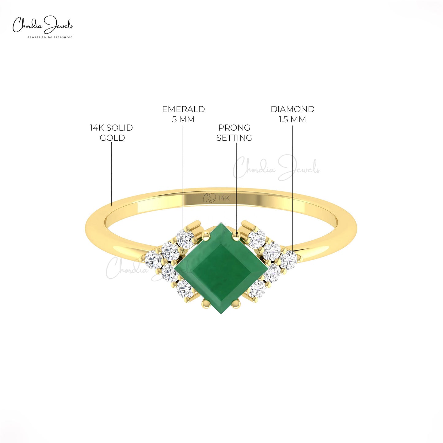 Real Emerald Half Halo Ring 14k Solid Gold Diamond Accents Handmade Ring