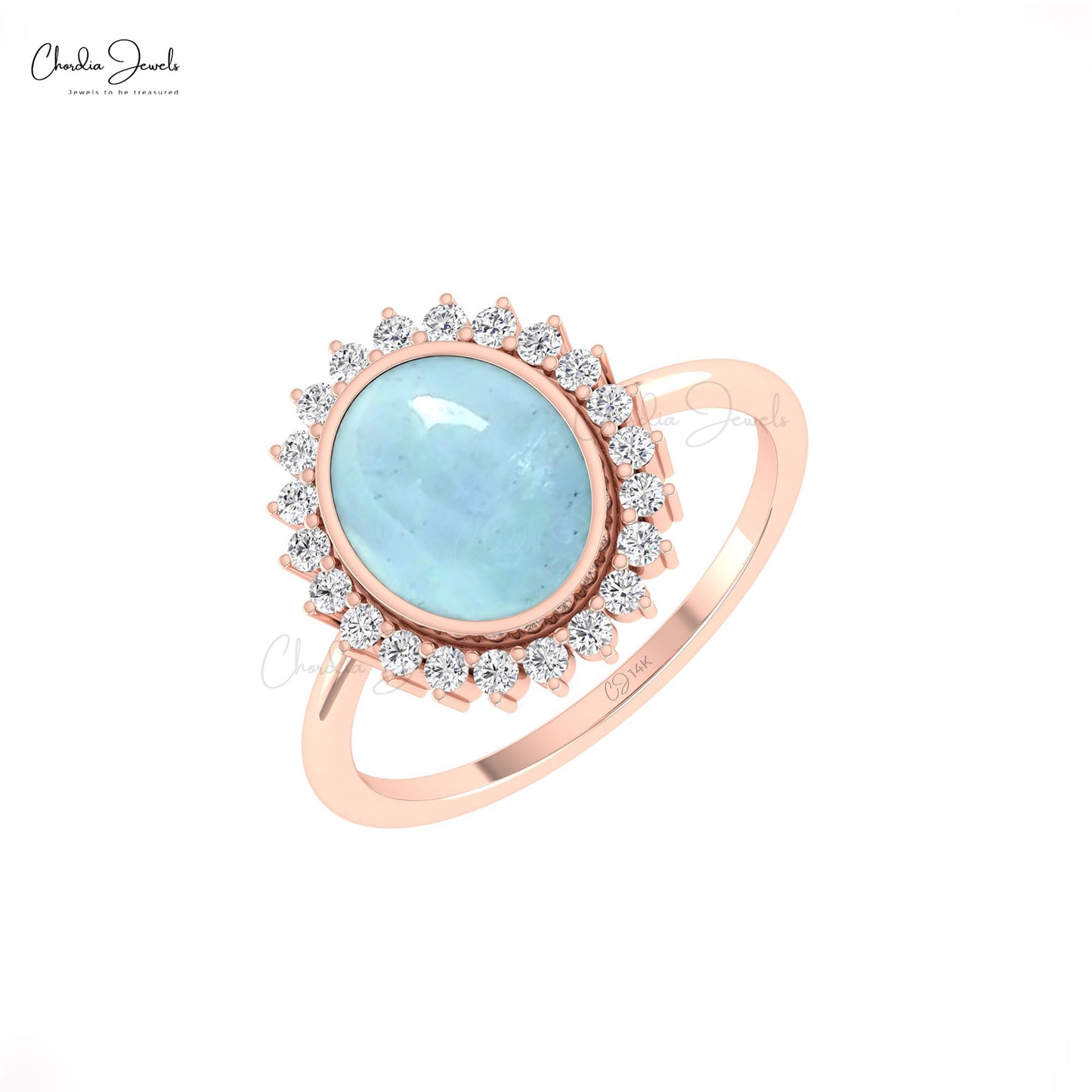 Bezel Set Halo Promise Ring With 10x8mm Aquamarine And Diamond  14k Real Gold Women Ring