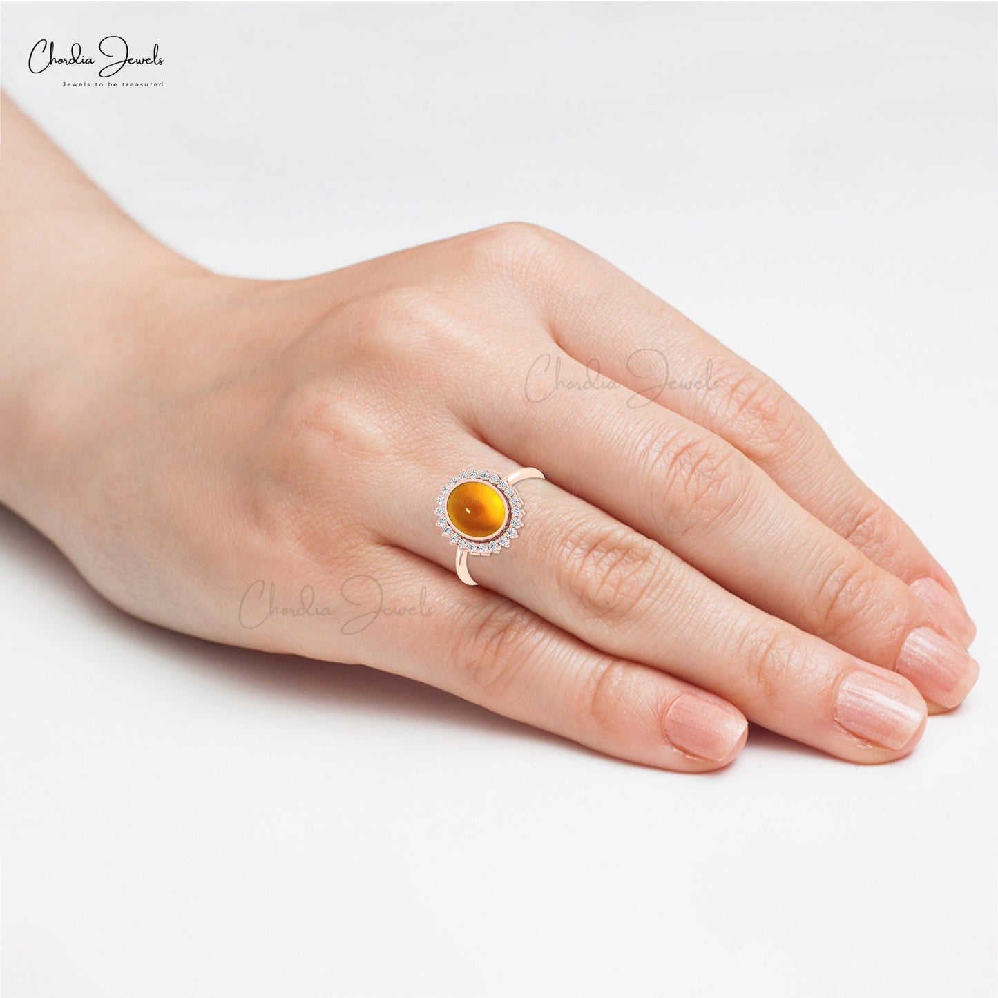 Delicate Citrine Statement Ring With Halo Diamond 14k Real Gold Handmade Rings For Her