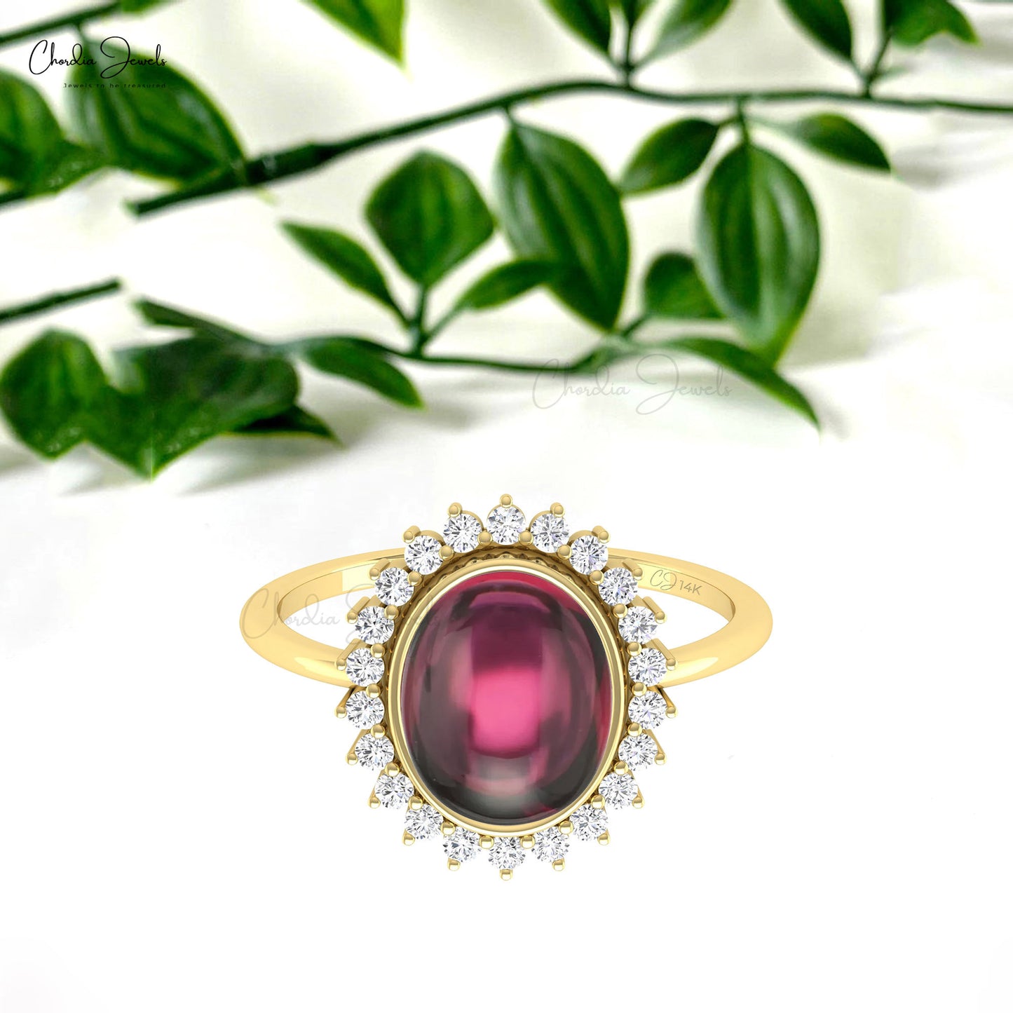 AAA Rhodolite Garnet Statement Ring In 14k Pure Gold Halo Diamond Promise Rings For Her