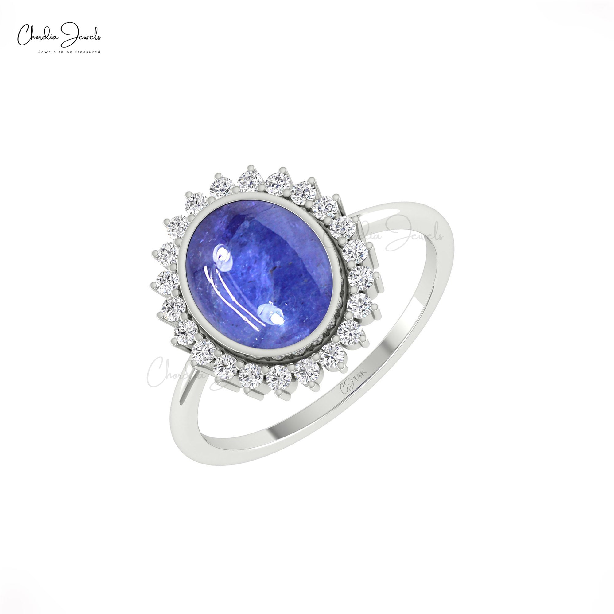 14k White Gold Diamond Halo And White Topaz Chabochon Ring 14k White Gold Diamond Halo And White Topaz Chabochon Ring