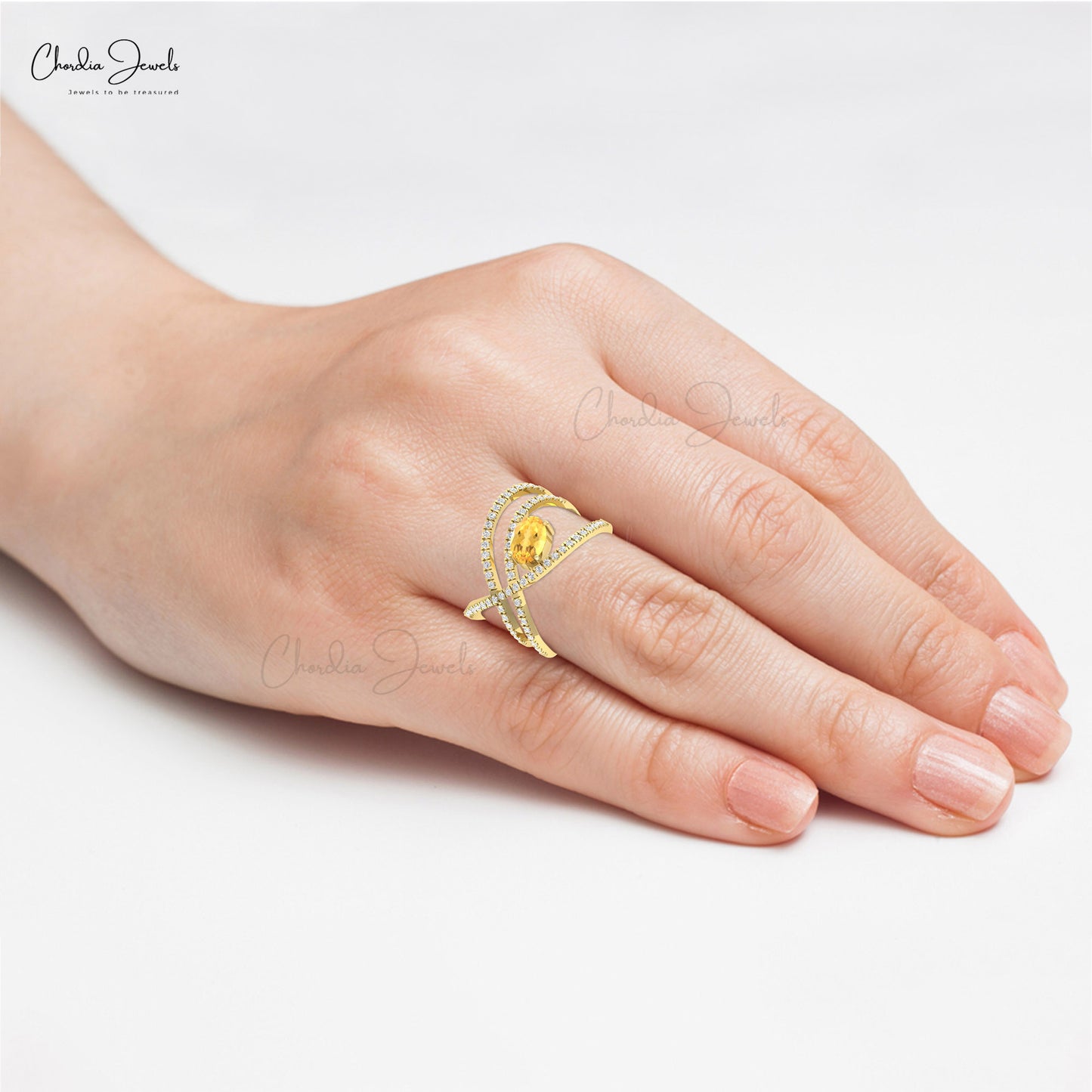 Diamond Overlapping Ring With 0.72 Ct Citrine Oval Cut 14k Real Gold Wedding Rings