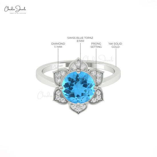 Swiss Blue Topaz Floral Ring