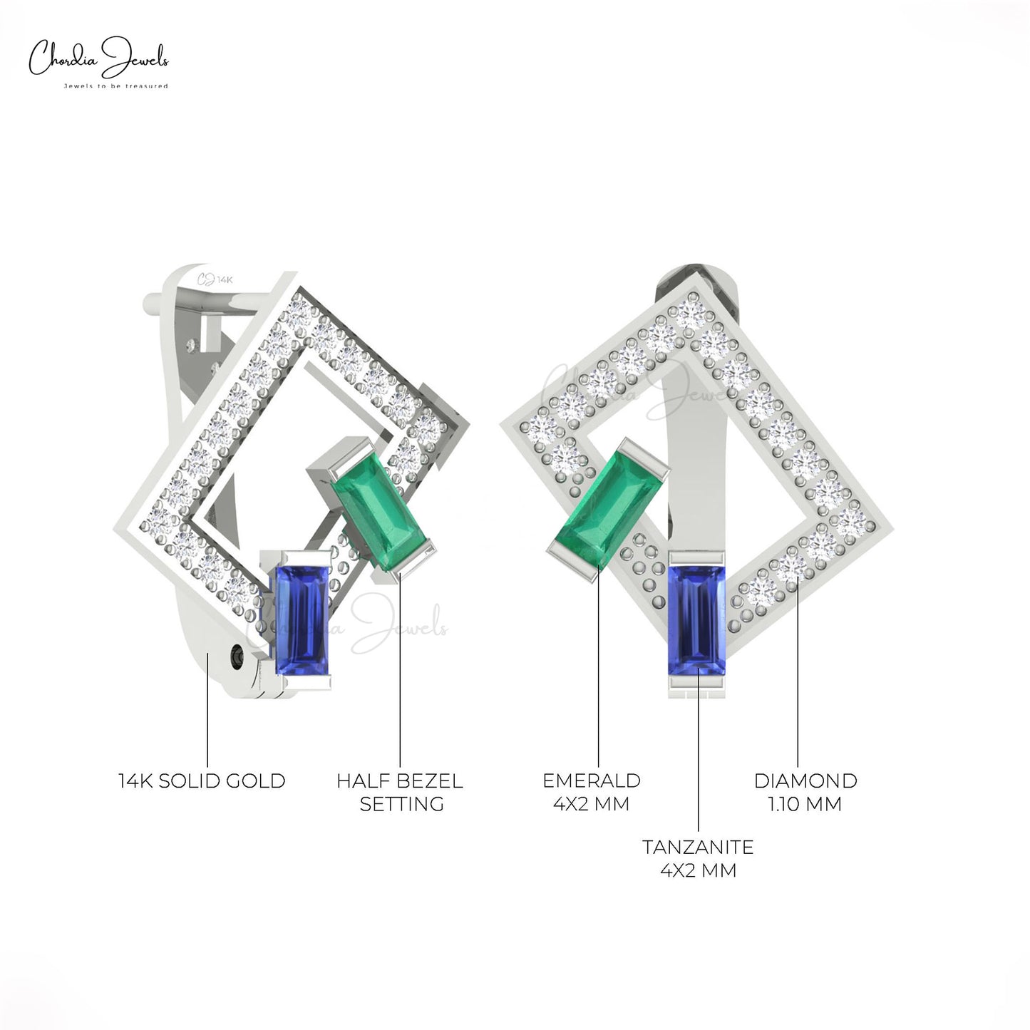 Baguette Tanzanite Hoops