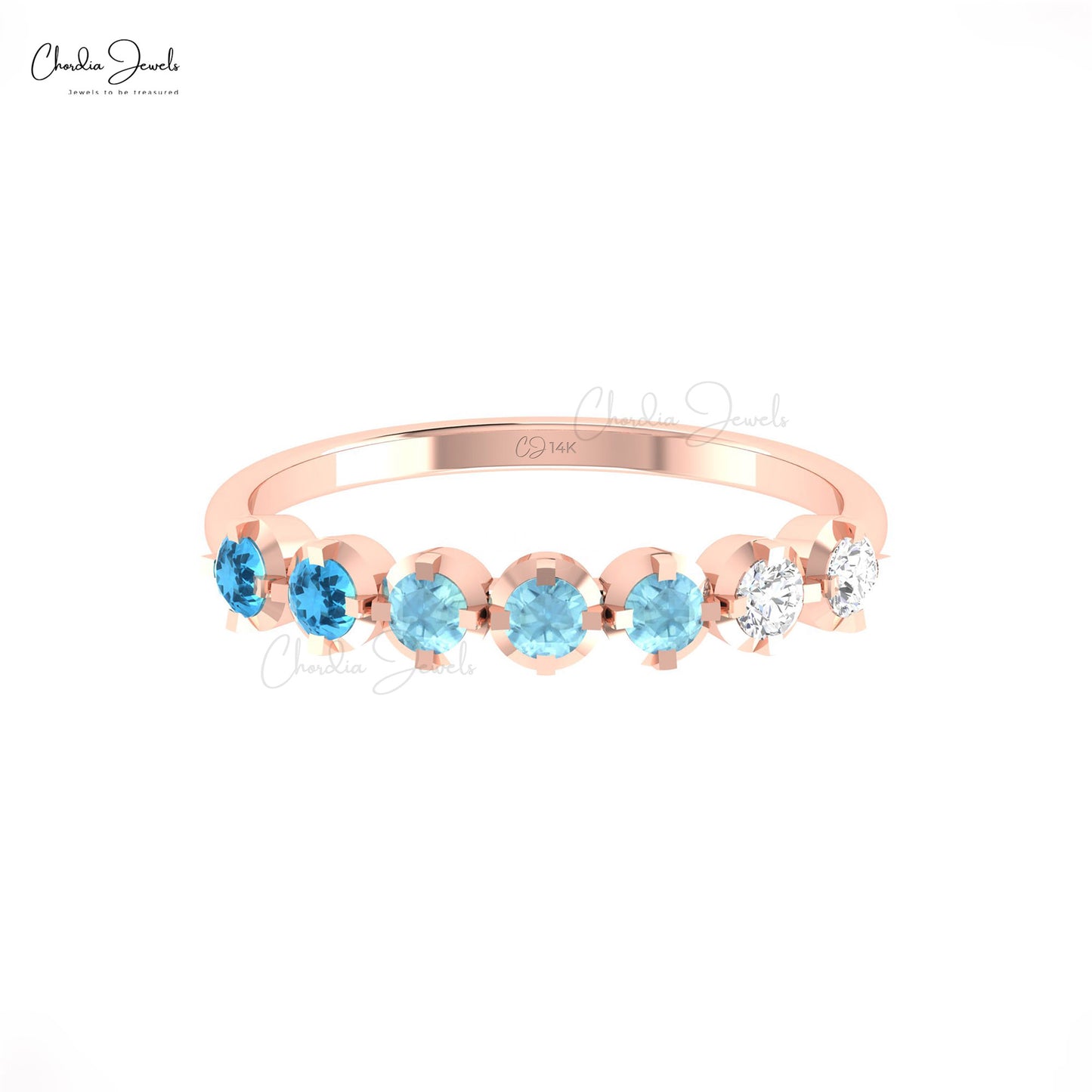 Swiss Blue Topaz and Aquamarine Diamond Wedding Band