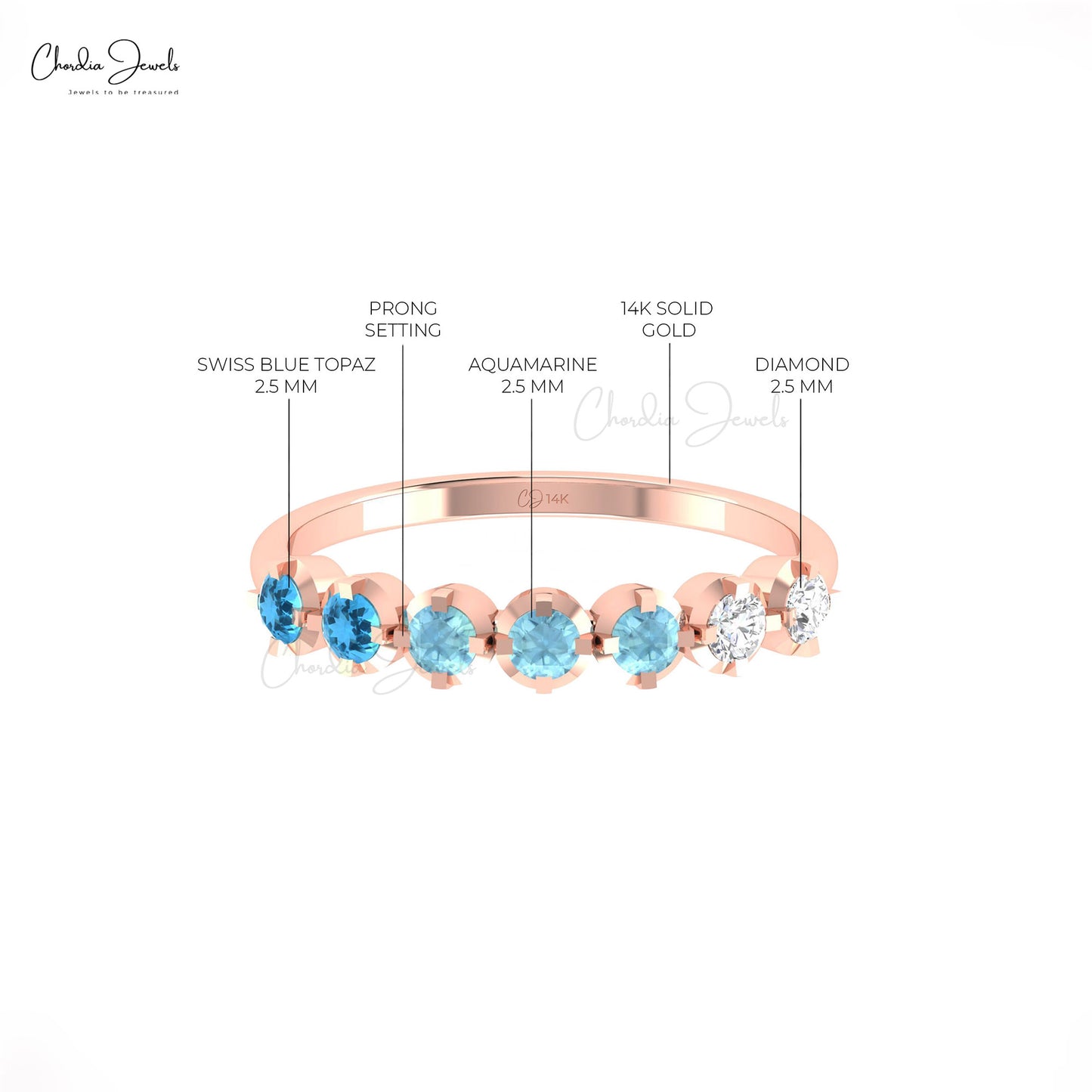 Swiss Blue Topaz and Diamond Half Eternity Ring in Gold