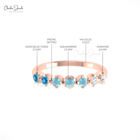 Swiss Blue Topaz and Diamond Half Eternity Ring in Gold
