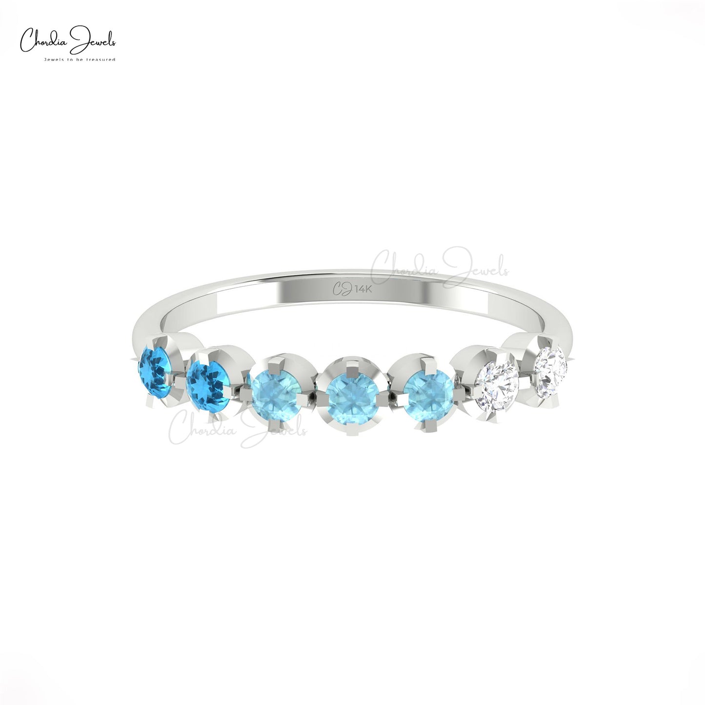 Women’s Wedding Ring with Aquamarine, Topaz, and Diamonds