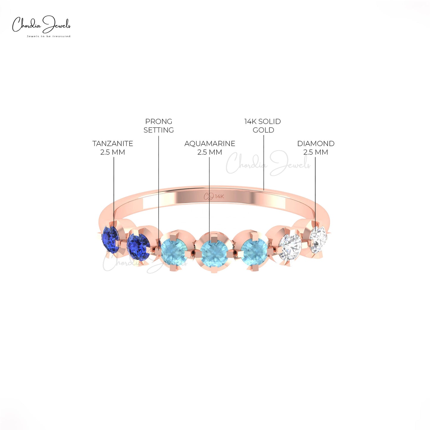 Prong Set Gemstone Ring with Diamonds, Tanzanite, and Aquamarine