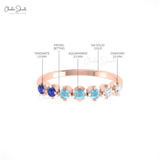 Prong Set Gemstone Ring with Diamonds, Tanzanite, and Aquamarine