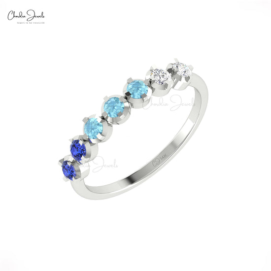 14k Gold Seven Stone Half Eternity Band with Tanzanite & Aquamarine