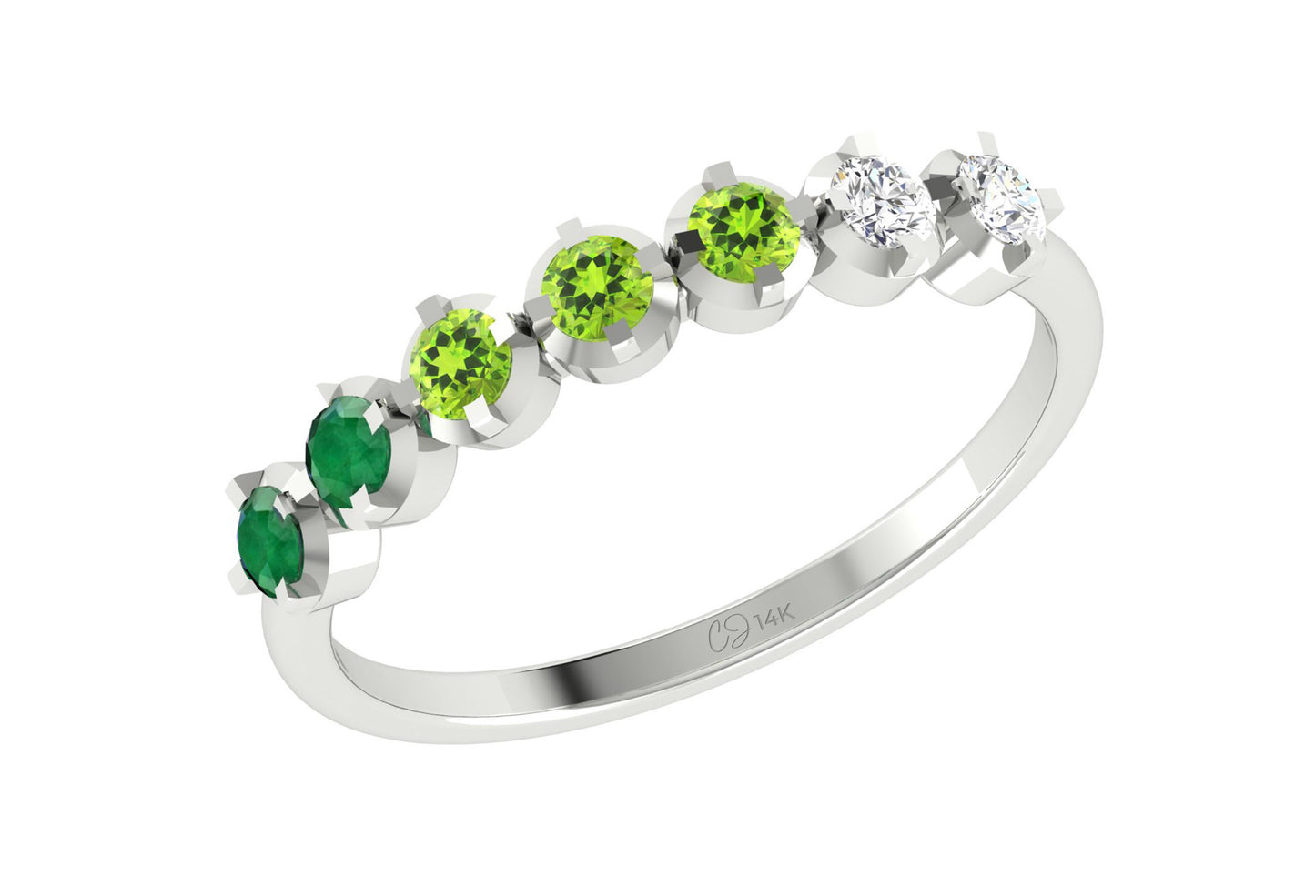 Stackable 7 Stone Ring In 14k Pure Gold Emerald And Peridot Diamond Half Eternity Band