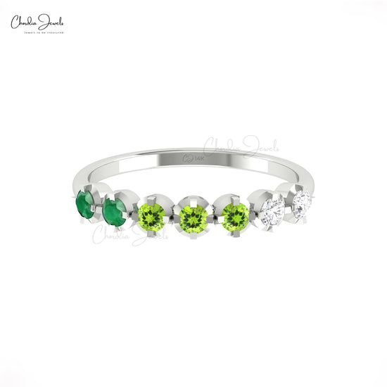Stackable 7 Stone Ring In 14k Pure Gold Emerald And Peridot Diamond Half Eternity Band by chordia jewels