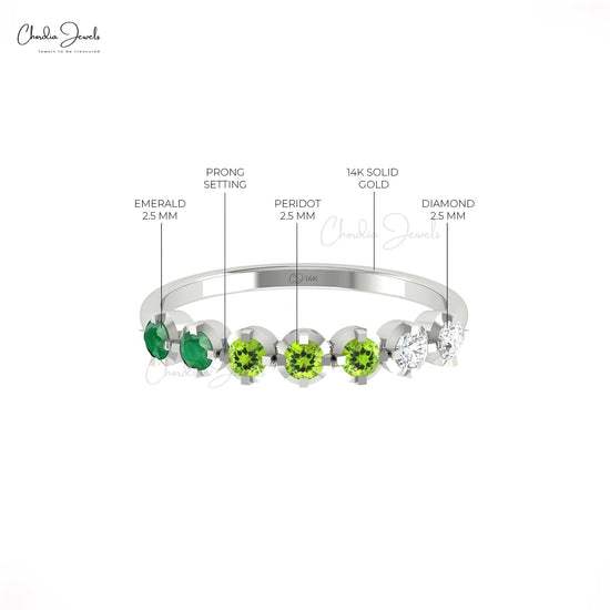 14k Gold 7 Stone Half Eternity Band with Emerald and Peridot