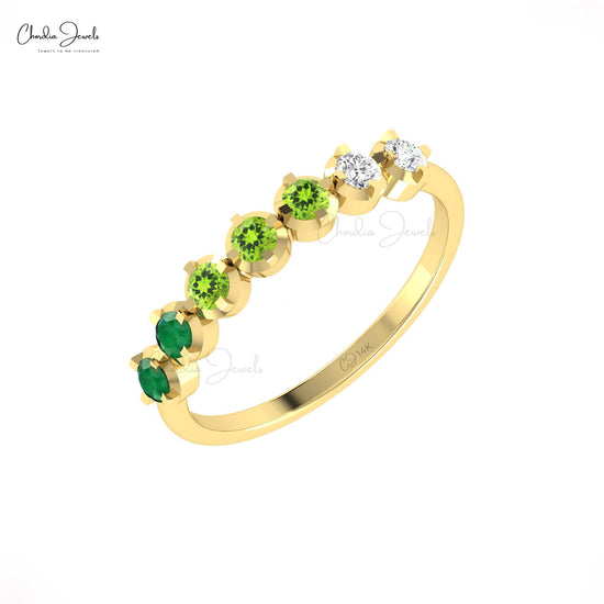 Anniversary Ring with Diamonds, Emeralds, and Peridots