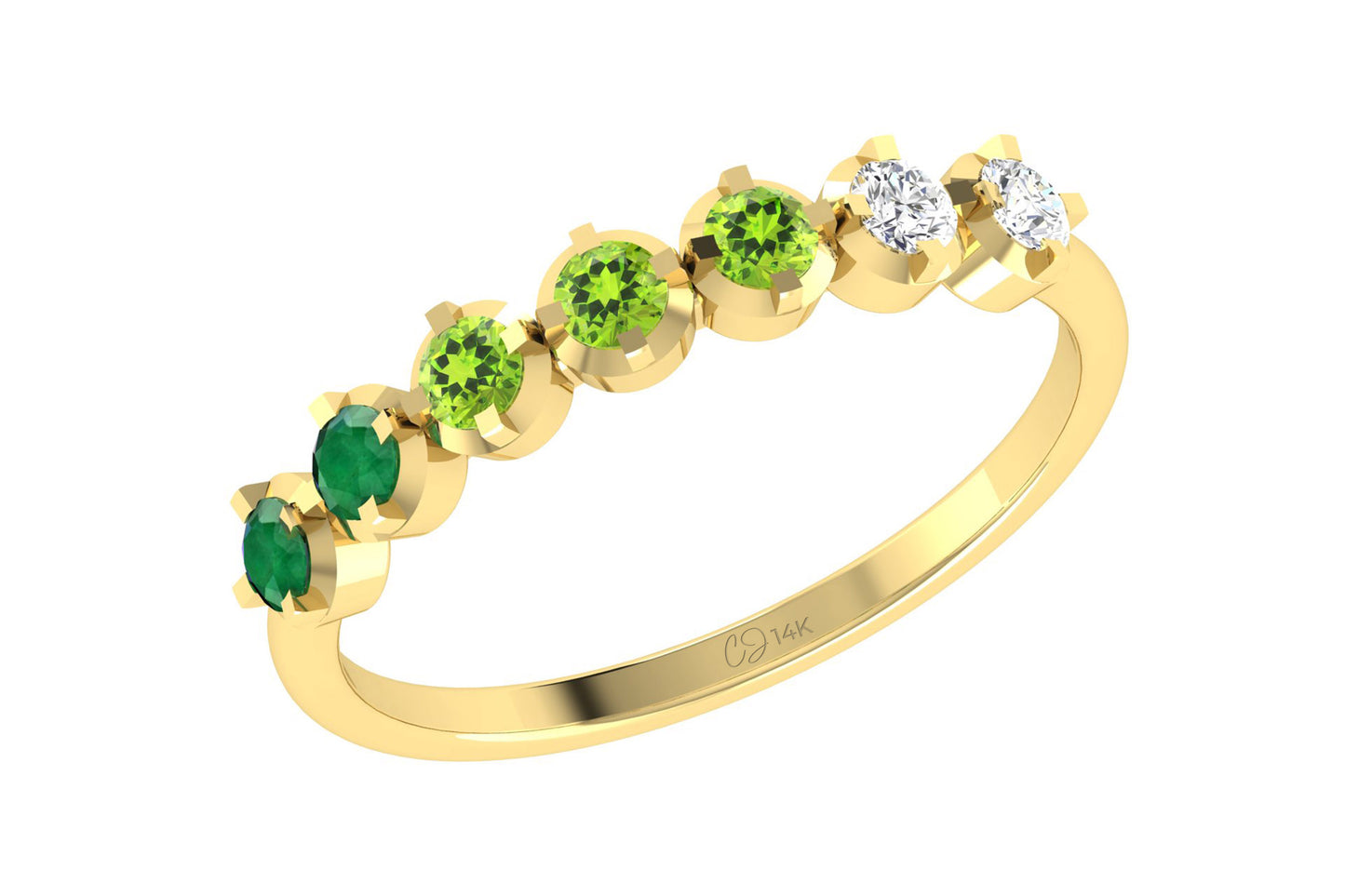 Stackable 7 Stone Ring In 14k Pure Gold Emerald And Peridot Diamond Half Eternity Band